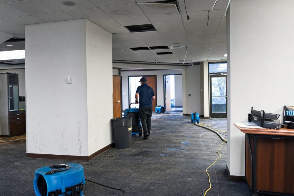 Restoration crew drying a Houston commercial office after water damage